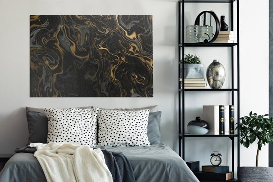 Canvas Schilderij Marmer - Textuur - Grijs - Goud - Marmerlook - Luxe - 120x80 cm - Wanddecoratie