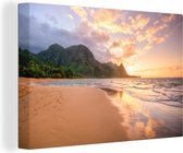 Canvas Schilderij Kauai zonsondergang - 120x80 cm - Wanddecoratie