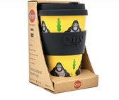 Quy Cup 400ml Ecologische Reis Beker - "Mario - Banana Gorilla" - BPA Vrij - Gemaakt van Gerecyclede Pet Flessen met Zwarte Siliconen deksel