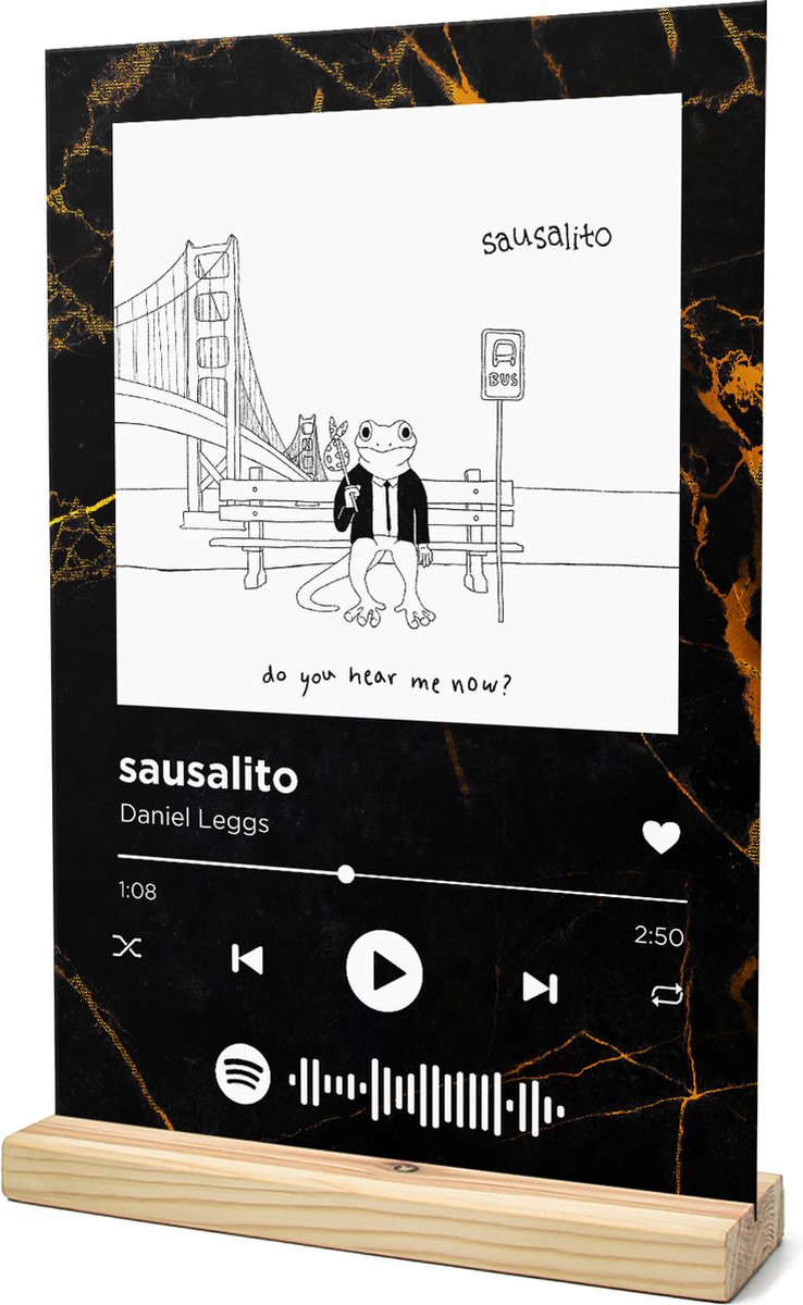 Songr Spotify Muziek Bordje - sausalito - Daniel Leggs - 20x30 - Zwart Goud  - Dibond