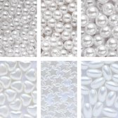 Ensemble de perles Principessa - Rondes, Hartjes, Étoiles, Perles d'eau douce - Mélange unique 275 pièces - Wit / Nacre - Perles de 5, 6, 8, 9 et 10 mm - Acryl