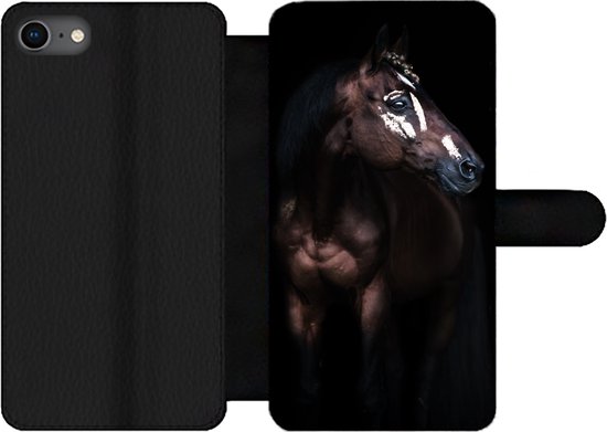 Bookcase pour téléphone iPhone SE 2020 Bookcase - Cheval - Taches - Léger - Avec poches - Étui portefeuille avec fermeture magnétique
