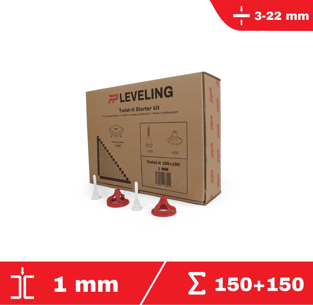Twist-it Starter kit 1 mm - 150 schroef clips + 150 twisters - 3-22 mm tegel dikte - Tegel leveling systeem - PRO
