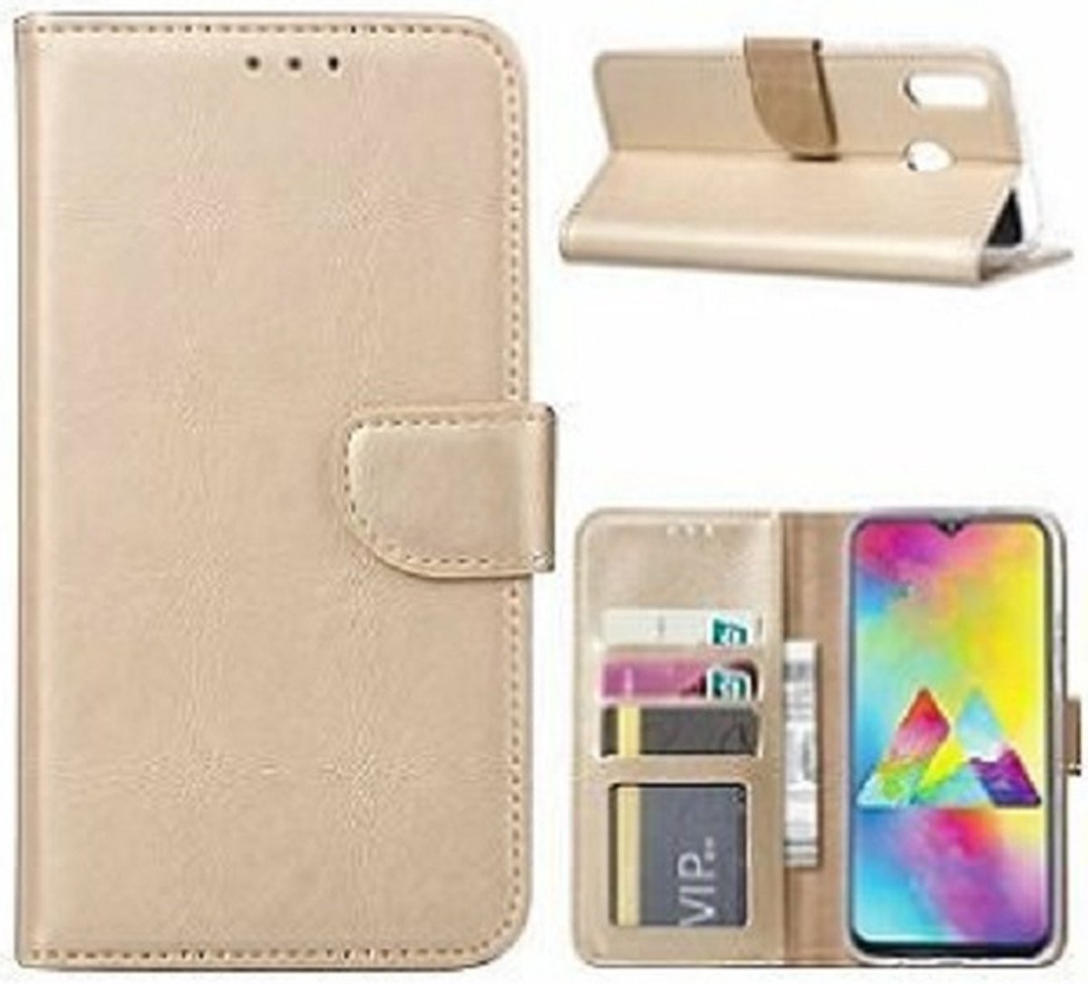 Samsung M20 Hoesje Met Pasjeshouder Bookcase Goud