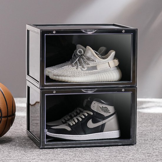 Kicksafe® Sneaker Box - Schoenenopberger - Stapelbaar - Sideways (met Deurtje en Magneetjes) - 1 stuks - Zwart