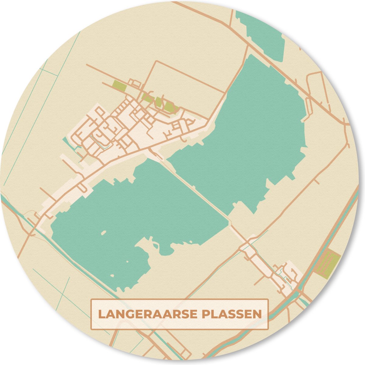 Muismat rond 30x30 cm - Mousepad Vintage - Plattegrond - Langeraarse Plassen - Kaart - Stadskaart - Ronde muismatten - Stadskaart