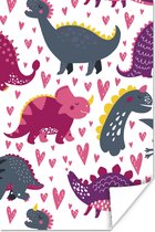 Poster kinderen - Wanddecoratie meisjes - Dino - Hart - Patronen - Roze - Meisjes - Dinosaurus - Decoratie voor kinderkamers - 80x120 cm - Poster kinderkamer