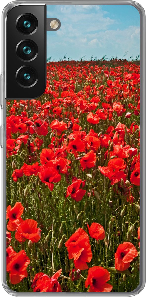 Telefoonhoesje Geschikt voor Samsung Galaxy S22 Plus hoesje - Een weiland vol met klaprozen - Siliconen Telefoonhoesje Telefoonhoesje