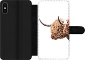 Bookcase Geschikt voor iPhone XS telefoonhoesje - Schotse hooglander - Panter - Wit - Met vakjes - Wallet case met magneetsluiting