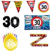 30 jaar versiering pakket - Versiering Verjaardag - Versiering 30 Jaar Verjaardag - Slingers - Gevelvlag - Ballonnen - Afzetlint - FolieBallon - Button