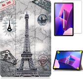 Case2go - Tablet hoes & Screenprotector geschikt voor Lenovo Tab M10 (3e generatie) (TB328FU, TB328XU) - 10.1 inch - Tri-Fold Book Case met Auto/Wake functie - Eiffeltoren