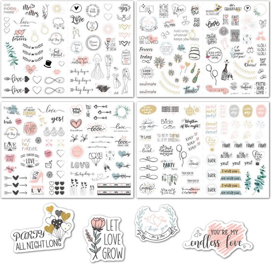 230 stuk bruiloft wedding Cartoon stickers voor kinderen en volwassenen Beloningsstickers Journal Laptop Telefoon Stickers