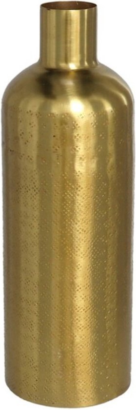 Gerimport Bloemenvaas - metallic goud - flessen vorm - metaal - 30 x 10 cm