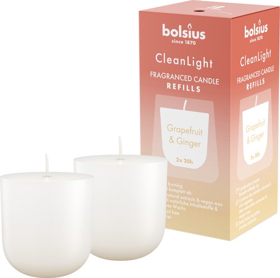 Bolsius - CleanLight - 12 Gegeurde Navullingen - Grapefruit & Ginger - Navulbare Geurkaarsen