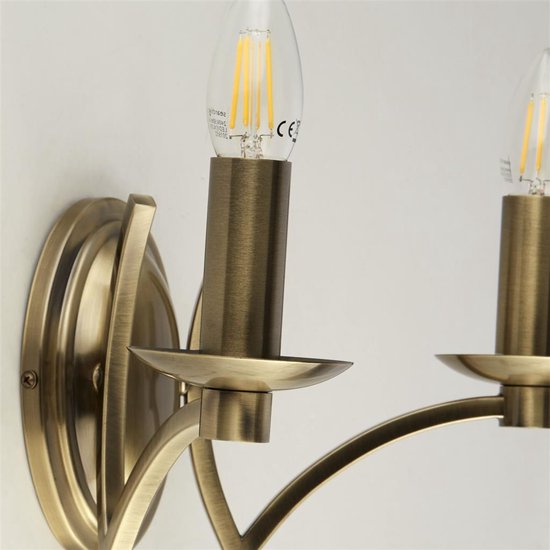XL wandlamp van metaal en glas in antiek messing