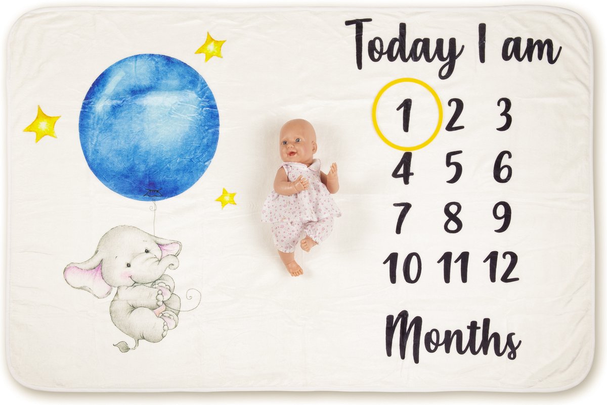 Zoem Mijlpaaldeken Baby Ballon – Inclusief Mijlpaalkaart – Fleece Babydeken & Fotodeken