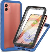 Hoesje met Ingebouwde Screenprotector voor de Samsung Galaxy A04 | Full Protect valbescherming | Schokbestendige Beschermhoes tegen Vallen | Shockproof | Doorzichtig / Blauw