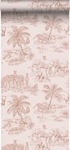 ESTAhome behangpapier jungle dieren terracotta roze - 139348 - 0,53 x 10,05 m