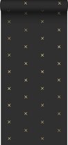 ESTAhome behang grafisch motief zwart en goud - 139130 - 0,53 x 10,05 m