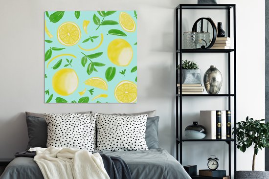 Illustration aquarelle d'un motif aux citrons toile 2cm 90x90 cm - Tirage photo sur toile (Décoration murale salon / chambre)