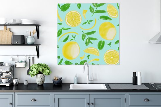 Illustration aquarelle d'un motif aux citrons toile 2cm 90x90 cm - Tirage photo sur toile (Décoration murale salon / chambre)