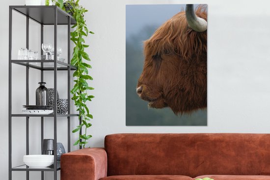 Gros plan sur toile écossais highlander 2cm 80x120 cm - Tirage photo sur toile (Décoration murale salon / chambre) / Animaux sauvages Peintures sur toile
