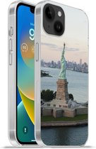 Geschikt voorApple Iphone 14 Plus - Soft case hoesje - New York - Vrijheidsbeeld - Amerika - Siliconen Telefoonhoesje