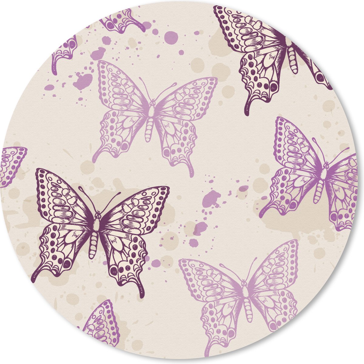 Muismat rond 20x20 cm - Mousepad Dieren - Patronen - Paars - Vlinder - Ronde muismatten