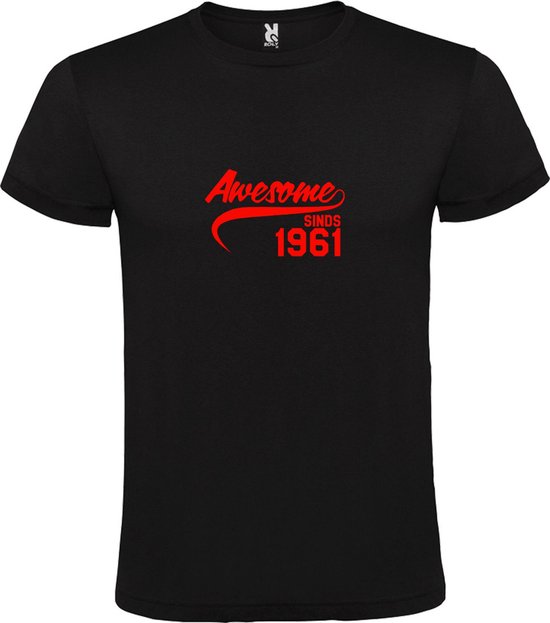 Zwart T-Shirt met “Awesome sinds 1961 “ Afbeelding Rood Size L
