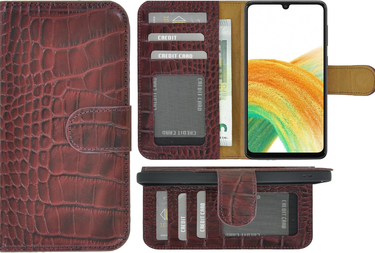 MoDo hoesje Geschikt voor Samsung Galaxy A33 5G - Leer Book Case - Croco Bordeauxrood