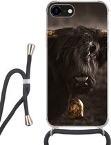 Coque avec cordon iPhone SE 2020 - Highlander écossais - Fourrure - Zwart - Siliconen - Bandoulière - Coque arrière avec cordon - Coque pour téléphone avec cordon - Coque avec corde