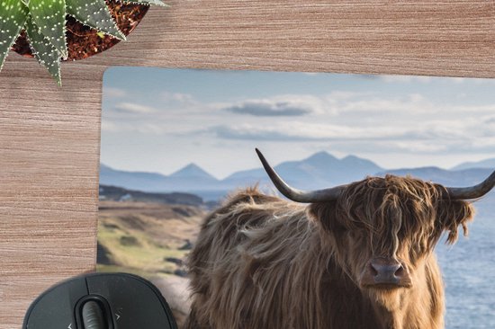 Bureau onderlegger 40x30 cm - Muismat Schotse Hooglander - Bergen - Zee - Bureaulegger xl - Desk mat beschermer - Computer muismatten
