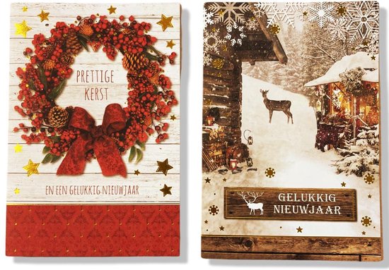 Cards & Crafts 20 Kerst- en Nieuwjaarskaarten - 16x11cm - 2 x 10 dubbele  kaarten met... | bol.com