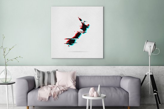 Une illustration d'une carte de la Nouvelle-Zélande avec un effet choquant 90x90 cm - Tirage photo sur toile (Décoration murale salon / chambre) / Mer et plage
