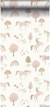 ESTAhome papier peint licornes beige, rose tendre et violet lilas - 139503 - 50 x 900 cm