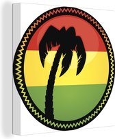 Une illustration d'un palmier avec un drapeau reggae toile 90x90 cm - Tirage photo sur toile (Décoration murale salon / chambre)