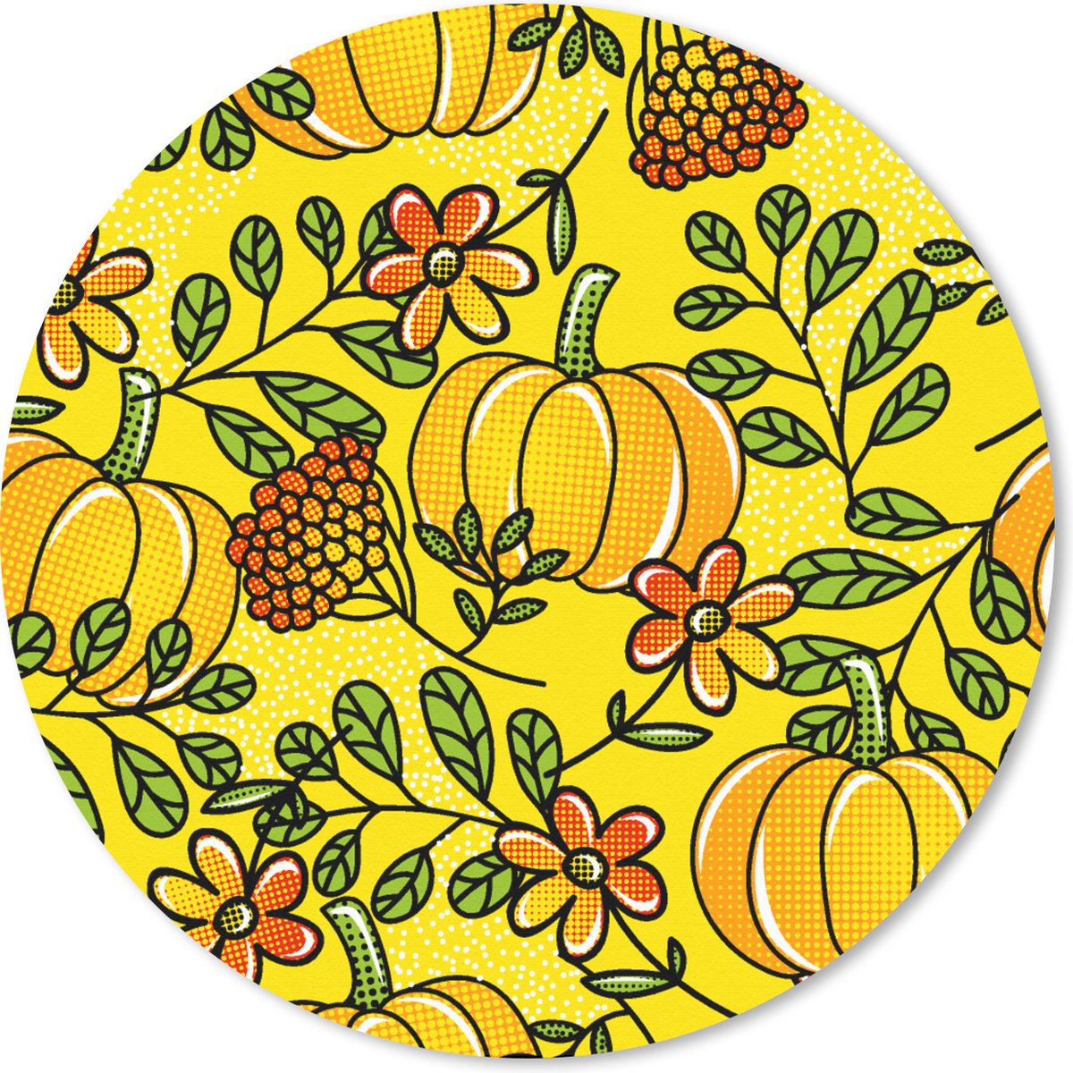 Muismat rond 20x20 cm - Mousepad Pompoenen - Patronen - Bloemen - Ronde muismatten