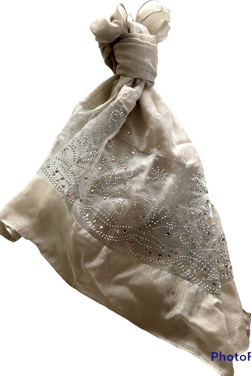 Sjaal, beige, met strassteentjes