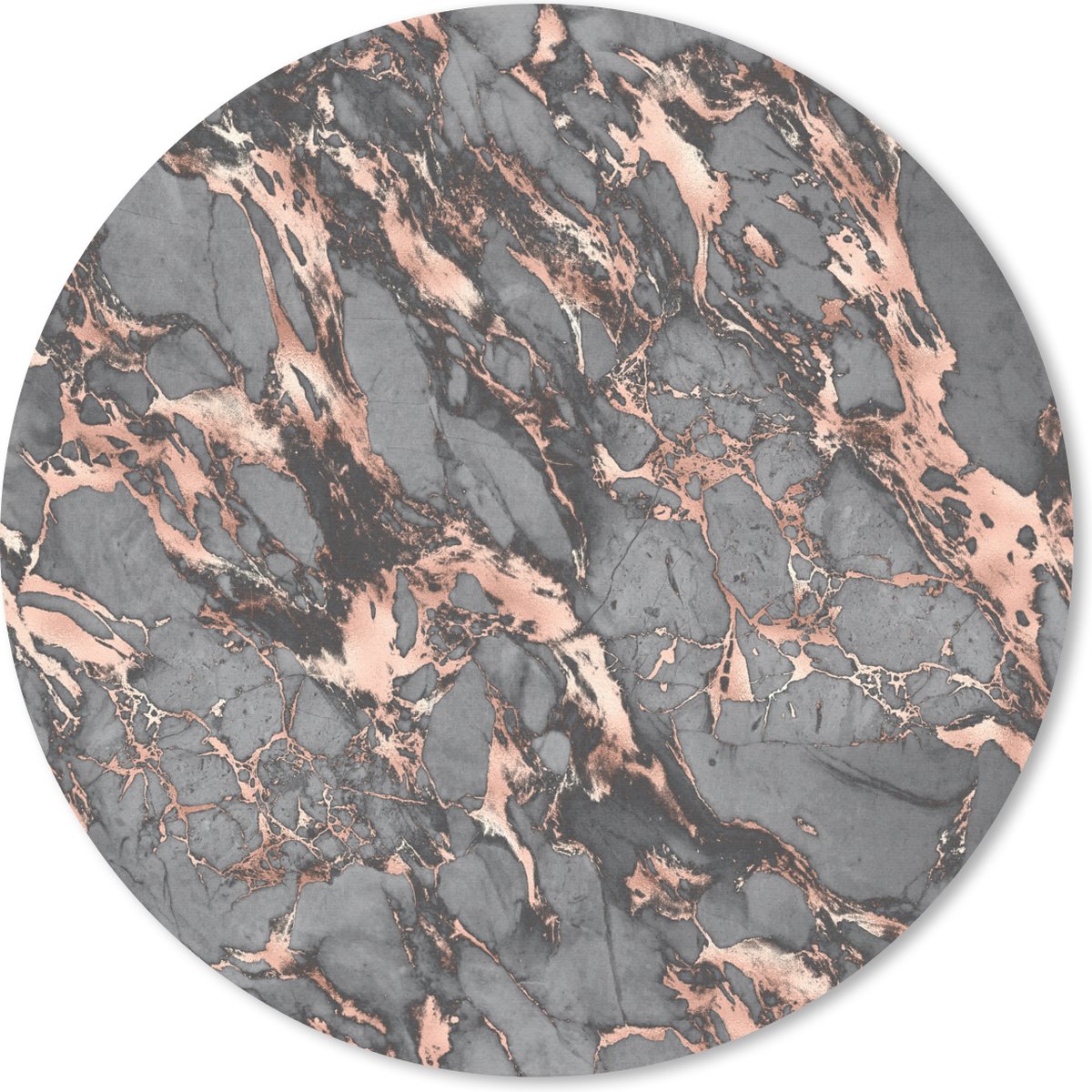 Muismat - Mousepad - Rond - Marmer - Rose - Grijs - Patronen - 20x20 cm - Ronde muismat