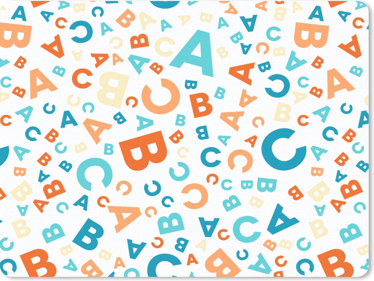 Muismat 23x19 cm - Mousepad Letters - Abc - Oranje - Blauw - Patronen - Muismatten
