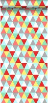 ESTAhome behangpapier driehoekjes rood, geel en blauw - 138715 - 53 cm x 10,05 m