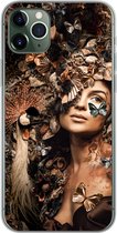 Geschikt voor iPhone 11 Pro Max hoesje - Luxe - Vrouw - Dieren - Vlinders - Vogels - Siliconen Telefoonhoesje