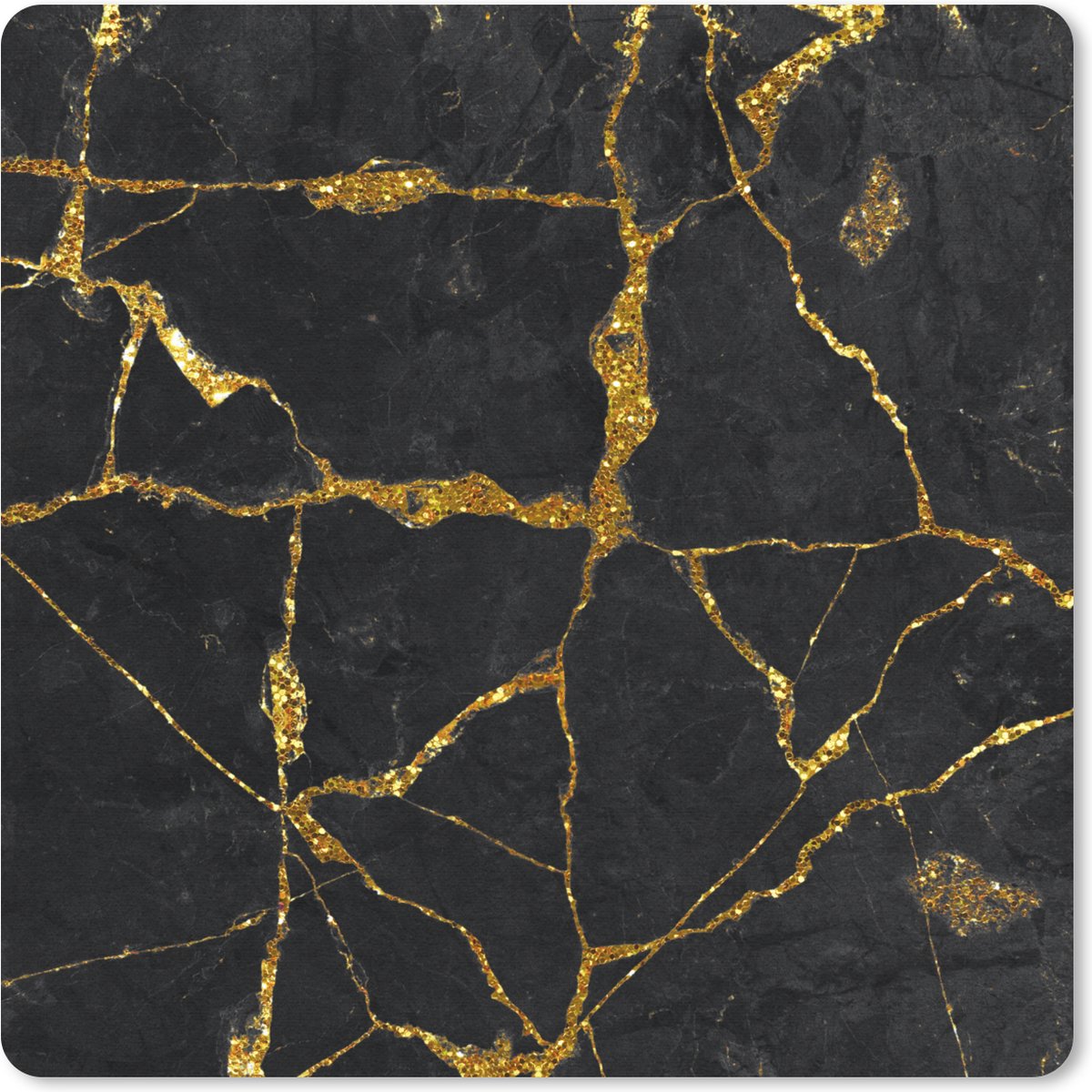 Muismat Klein - Marmer - Goud - Zwart - Marmerlook - Glitter - 20x20 cm