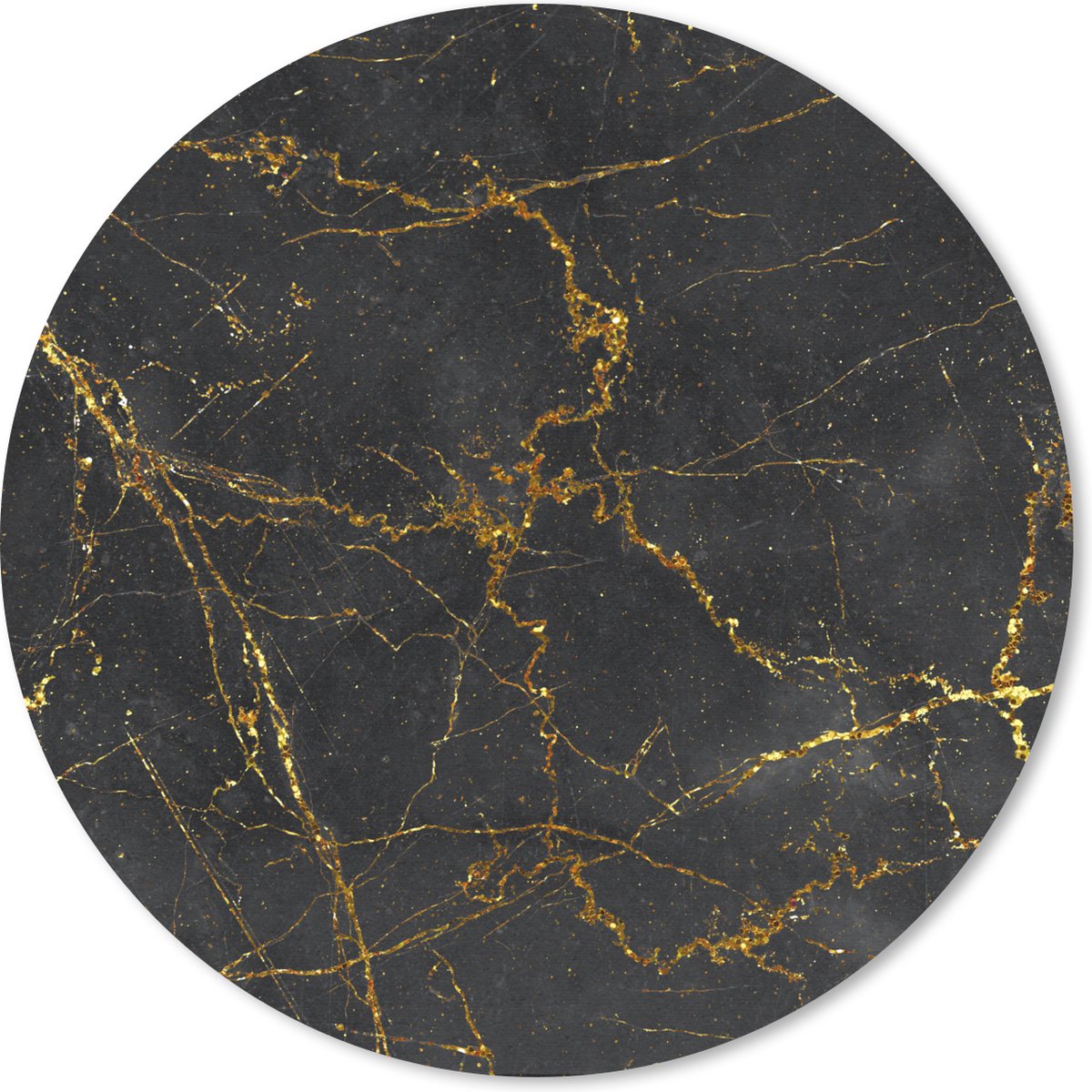 Muismat rond 20x20 cm - Mousepad Marmer - Goud - Zwart - Ronde muismatten