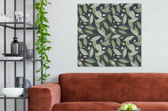 Tableau sur toile Fleurs - Feuilles - Motifs - 90x90 cm - Décoration murale