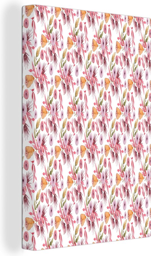 Peintures sur Toile Fleurs - Rose - Couleurs - Aquarelle - 20x30 cm - Décoration murale