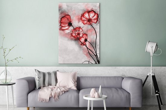 Peintures sur toile - Fleurs - Aquarelle - Rouge - 80x120 cm - Décoration murale