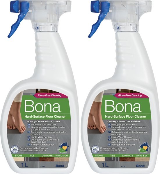 Bona Harde Vloer, Tegel en Laminaat Reiniger Spray - 2 x 1 Liter Multipack - PVC Reiniger - Streeploos - Sneldrogend