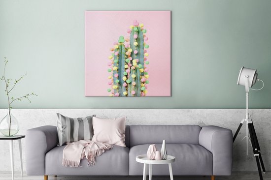 Tableau sur toile Cactus décoré de bonbons - 90x90 cm - Décoration murale
