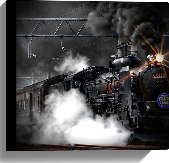 WallClassics - Canvas  - Stroomtrein bij Donkere Lucht - 30x30 cm Foto op Canvas Schilderij (Wanddecoratie op Canvas)